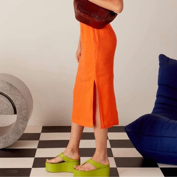 NEW SIMON MILLER ORANGE MIDI SKIRT - Picture 3 of 7